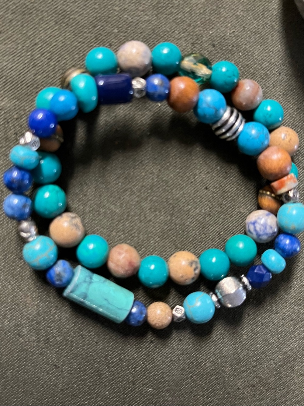 Turquoise & Blue Beaded stretch Bracelet set of 2 multi-gemstones